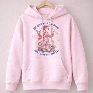 Sip, Sparkle, & Celebrate: 250 Years of Liberty Flamingo Shirt - FlamingoAholic
