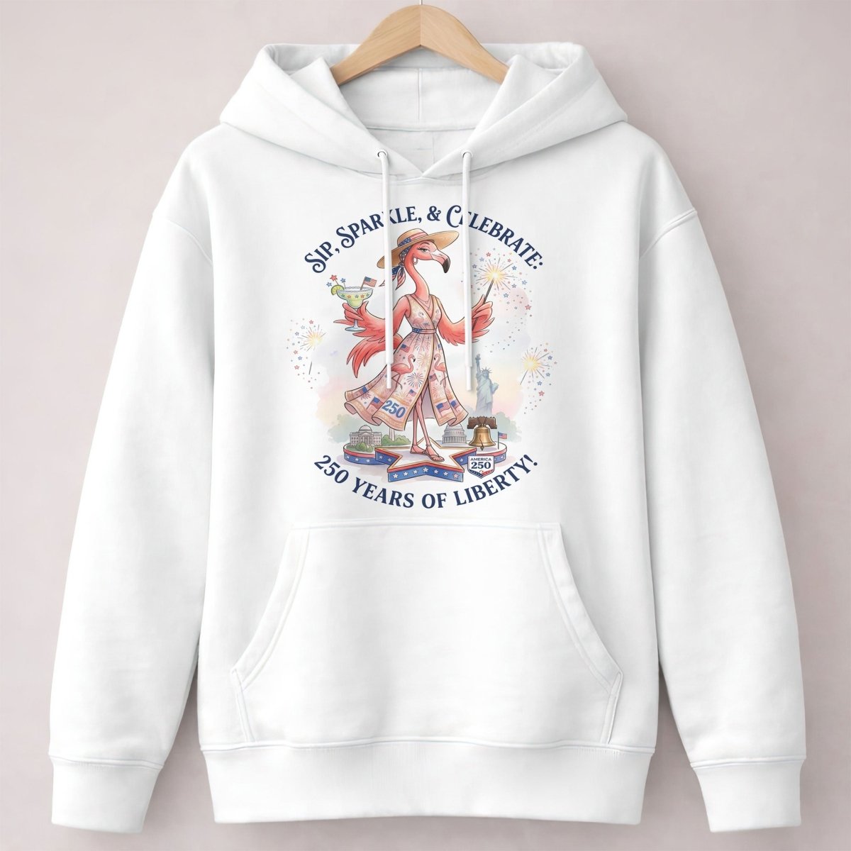 Sip, Sparkle, & Celebrate: 250 Years of Liberty Flamingo Shirt - FlamingoAholic