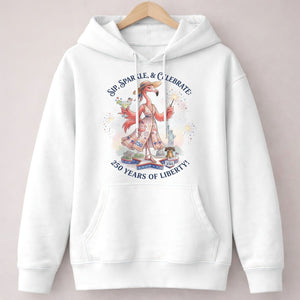 Sip, Sparkle, & Celebrate: 250 Years of Liberty Flamingo Shirt - FlamingoAholic