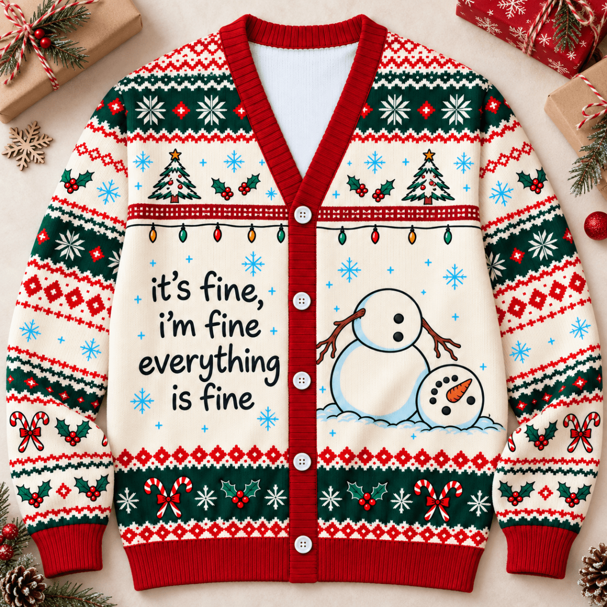 Snowman Christmas Knitted Sweater & Cardigan – It's Fine, I'm Fine - FlamingoAholic