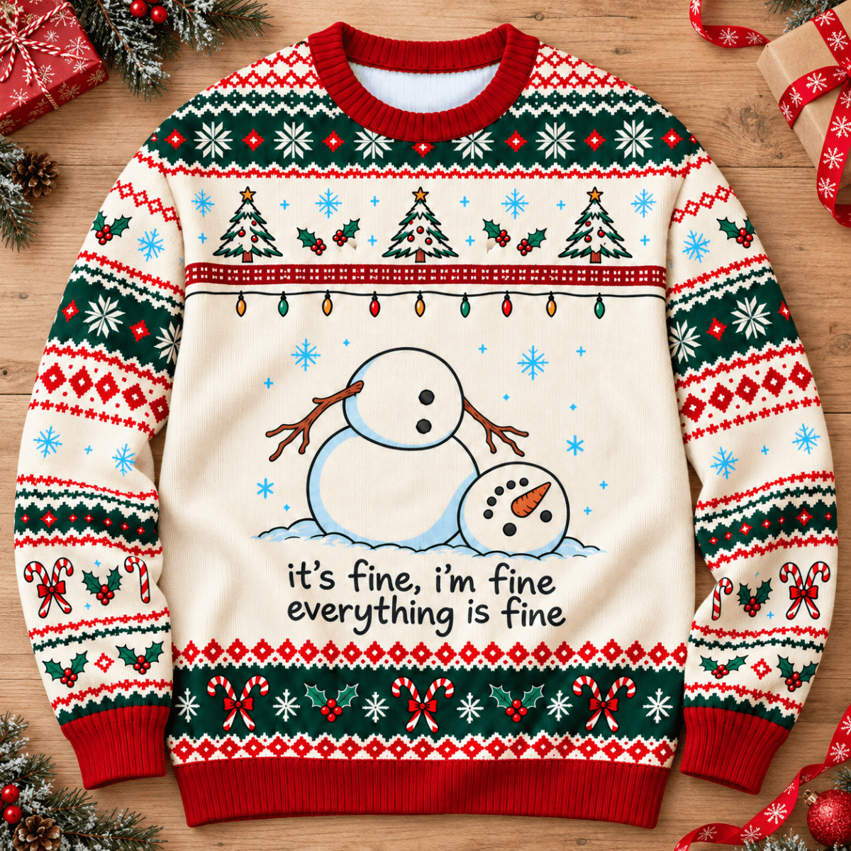 Snowman Christmas Knitted Sweater & Cardigan – It's Fine, I'm Fine - FlamingoAholic