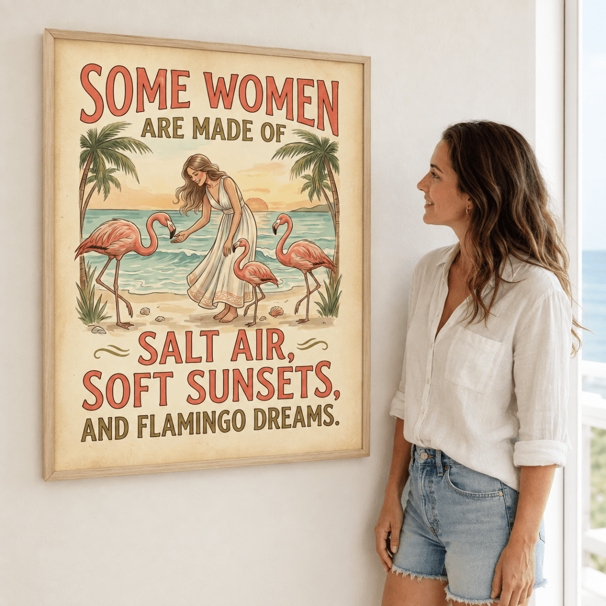 Some Women Are Made of Salt Air Poster, Flamingo Beach Wall Art, Vintage Coastal Decor for Women - FlamingoAholic