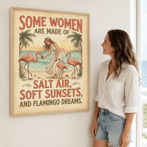 Some Women Are Made of Salt Air Poster, Flamingo Beach Wall Art, Vintage Coastal Decor for Women - FlamingoAholic