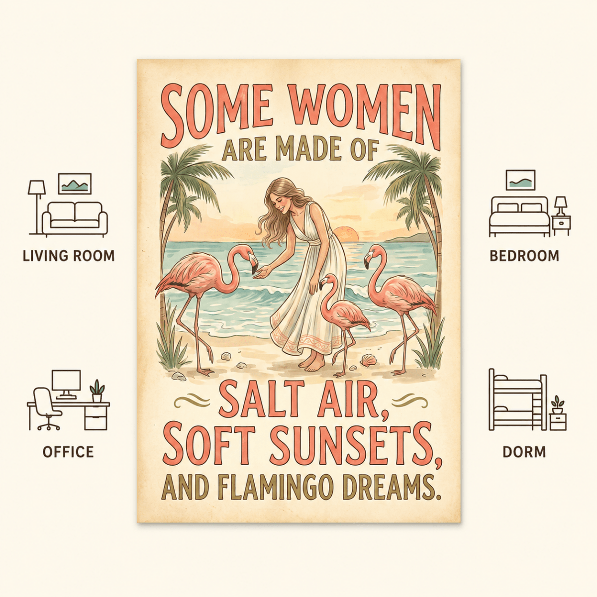 Some Women Are Made of Salt Air Poster, Flamingo Beach Wall Art, Vintage Coastal Decor for Women - FlamingoAholic