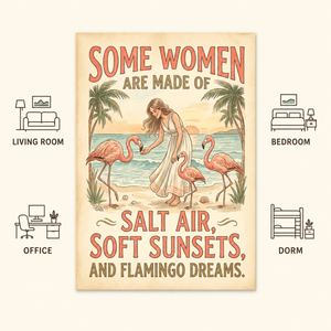 Some Women Are Made of Salt Air Poster, Flamingo Beach Wall Art, Vintage Coastal Decor for Women - FlamingoAholic