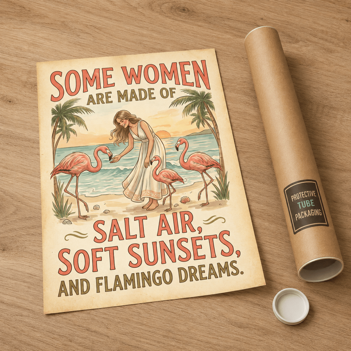 Some Women Are Made of Salt Air Poster, Flamingo Beach Wall Art, Vintage Coastal Decor for Women - FlamingoAholic