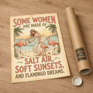 Some Women Are Made of Salt Air Poster, Flamingo Beach Wall Art, Vintage Coastal Decor for Women - FlamingoAholic