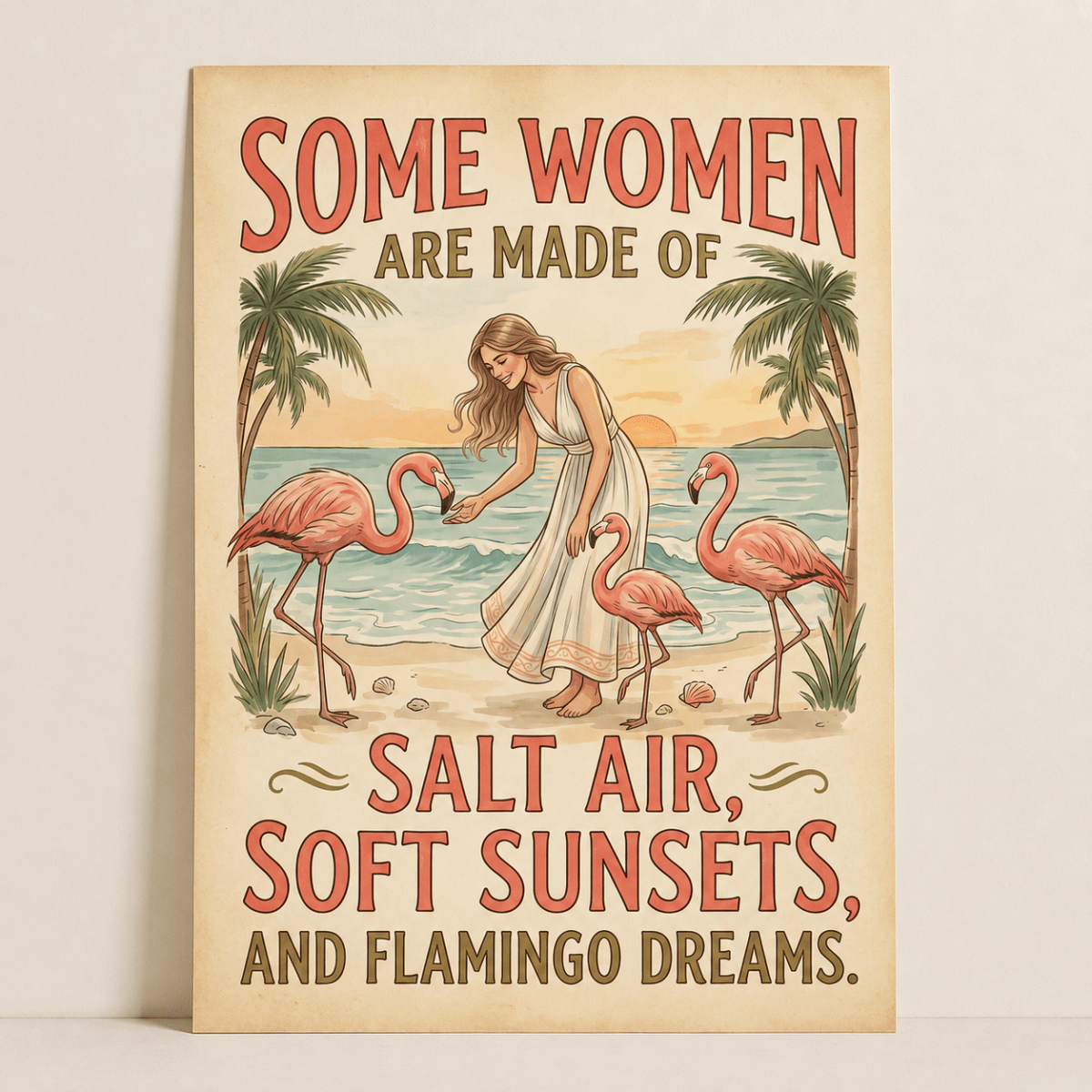 Some Women Are Made of Salt Air Poster, Flamingo Beach Wall Art, Vintage Coastal Decor for Women - FlamingoAholic
