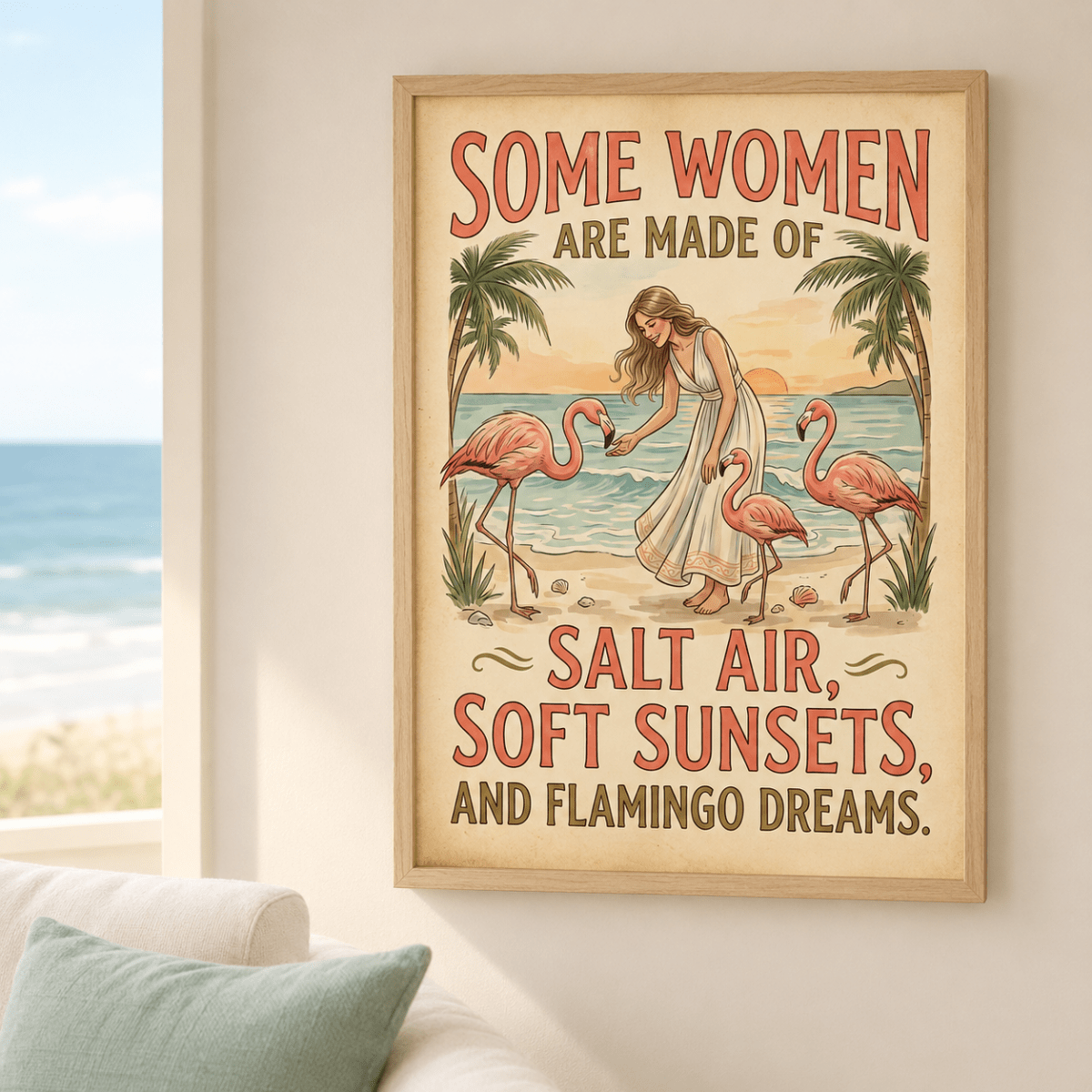Some Women Are Made of Salt Air Poster, Flamingo Beach Wall Art, Vintage Coastal Decor for Women - FlamingoAholic