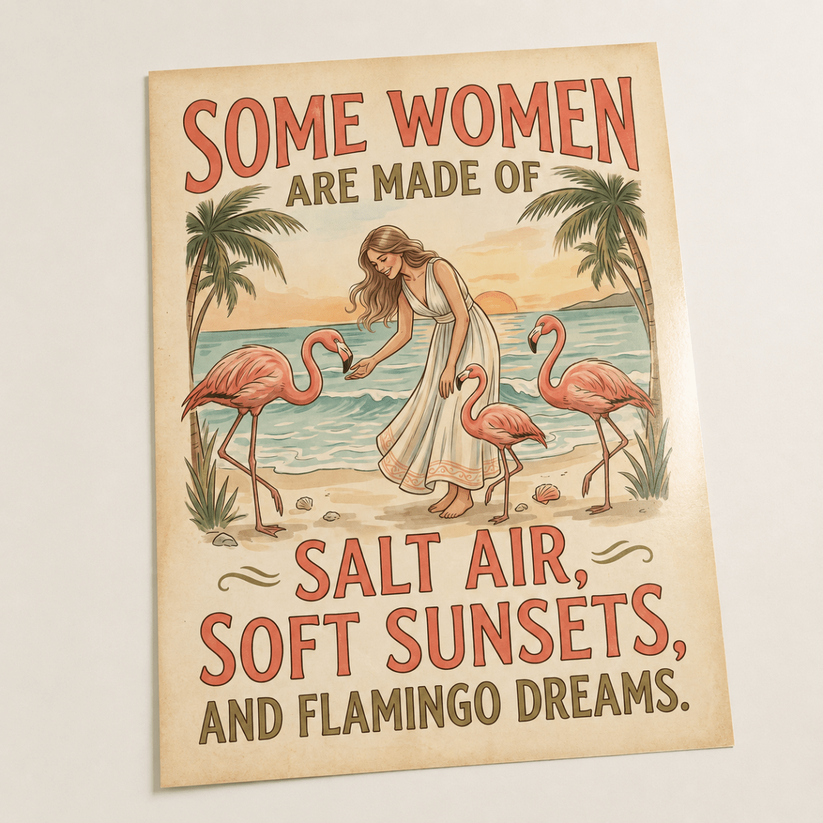 Some Women Are Made of Salt Air Poster, Flamingo Beach Wall Art, Vintage Coastal Decor for Women - FlamingoAholic