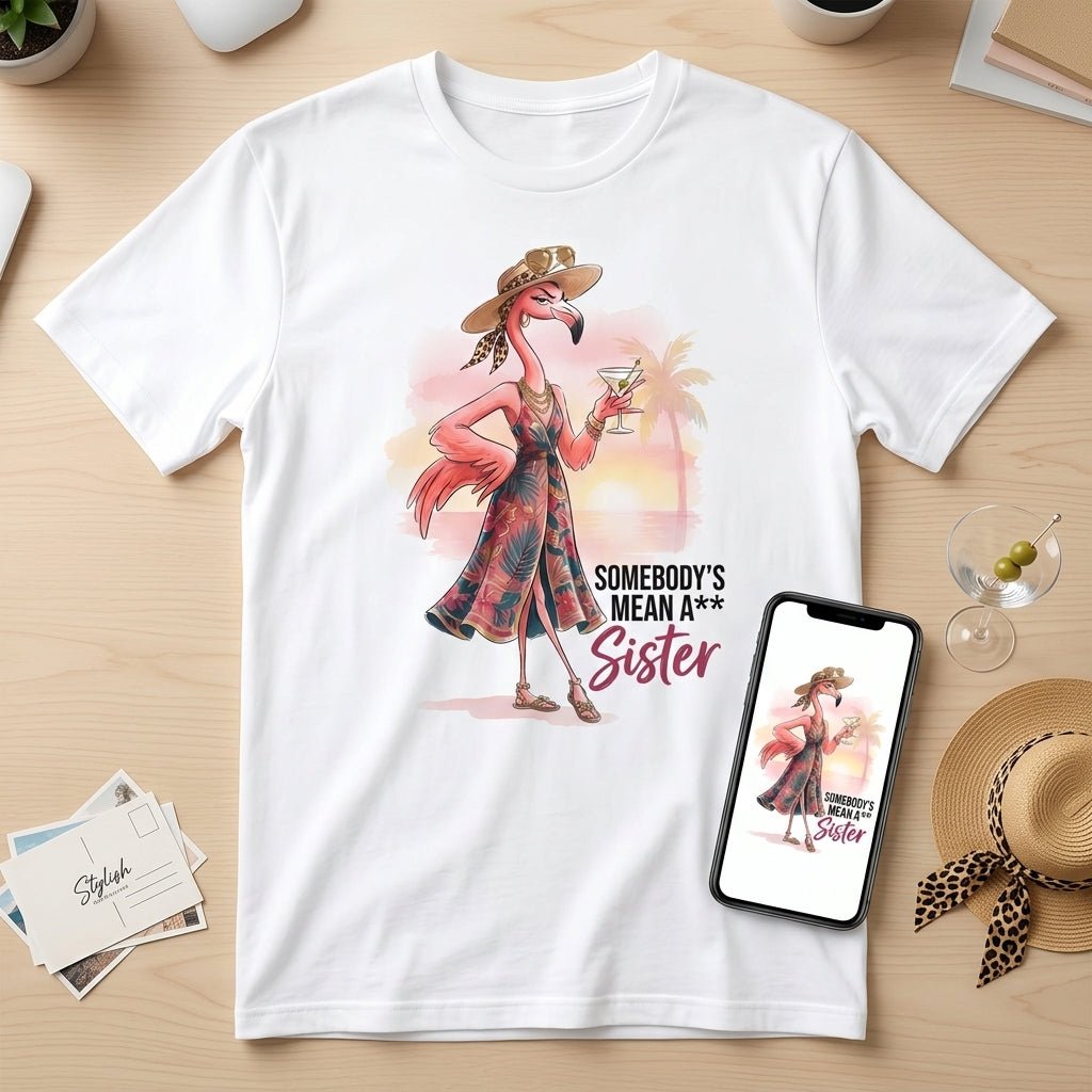 Somebody's Mean A Sister Tropical Flamingo Sassy Shirt - FlamingoAholic