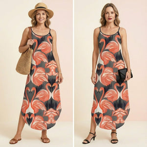 Sophisticated Tropical Flamingo Maxi Dress - Ultimate Comfort Beach & Cruise Wear - FlamingoAholic