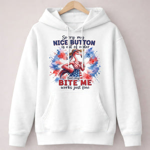 Sorry My Nice Button Out Of Order Bite Me Flamingo July 4th Shirt - FlamingoAholic