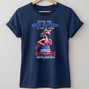 Sorry My Nice Button Out Of Order Bite Me Flamingo July 4th Shirt - FlamingoAholic