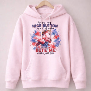 Sorry My Nice Button Out Of Order Bite Me Flamingo July 4th Shirt - FlamingoAholic