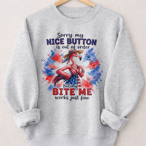 Sorry My Nice Button Out Of Order Bite Me Flamingo July 4th Shirt - FlamingoAholic