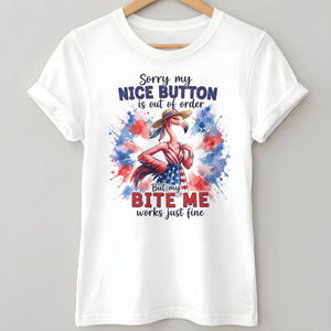 Sorry My Nice Button Out Of Order Bite Me Flamingo July 4th Shirt - FlamingoAholic