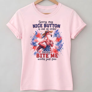 Sorry My Nice Button Out Of Order Bite Me Flamingo July 4th Shirt - FlamingoAholic