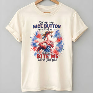 Sorry My Nice Button Out Of Order Bite Me Flamingo July 4th Shirt - FlamingoAholic