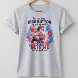 Sorry My Nice Button Out Of Order Bite Me Flamingo July 4th Shirt - FlamingoAholic