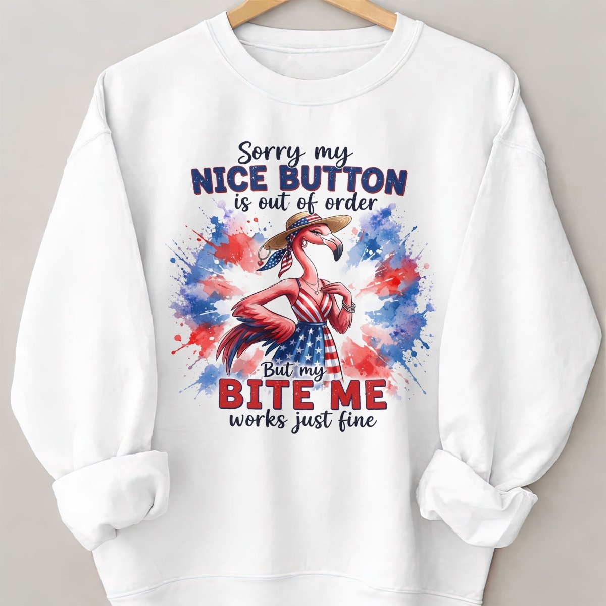 Sorry My Nice Button Out Of Order Bite Me Flamingo July 4th Shirt - FlamingoAholic