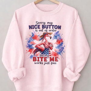 Sorry My Nice Button Out Of Order Bite Me Flamingo July 4th Shirt - FlamingoAholic