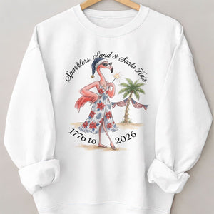Sparklers, Sand & Santa Hats Christmas in July Flamingo Shirt - FlamingoAholic