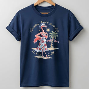 Sparklers, Sand & Santa Hats Christmas in July Flamingo Shirt - FlamingoAholic