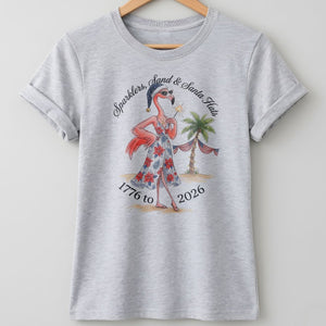 Sparklers, Sand & Santa Hats Christmas in July Flamingo Shirt - FlamingoAholic