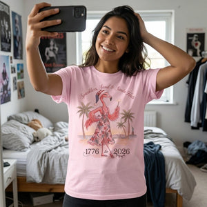 Sparklers, Sand & Santa Hats Christmas in July Flamingo Shirt - FlamingoAholic