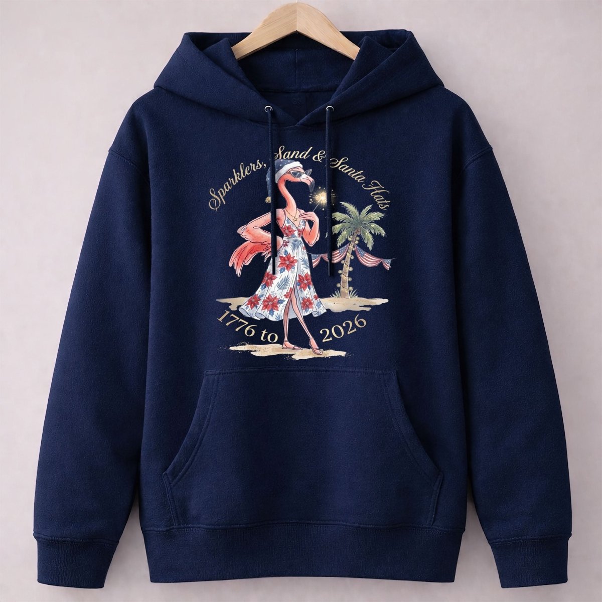 Sparklers, Sand & Santa Hats Christmas in July Flamingo Shirt - FlamingoAholic