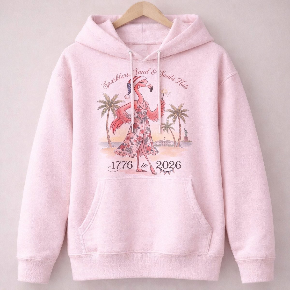Sparklers, Sand & Santa Hats Christmas in July Flamingo Shirt - FlamingoAholic