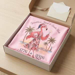 Sparklers, Sand & Santa Hats Christmas in July Flamingo Shirt - FlamingoAholic