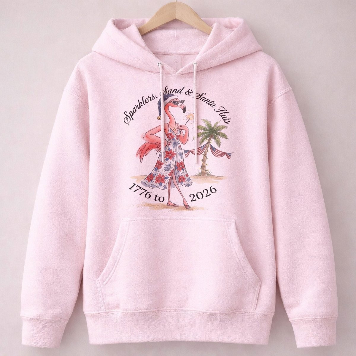Sparklers, Sand & Santa Hats Christmas in July Flamingo Shirt - FlamingoAholic