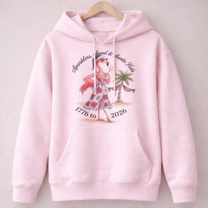 Sparklers, Sand & Santa Hats Christmas in July Flamingo Shirt - FlamingoAholic