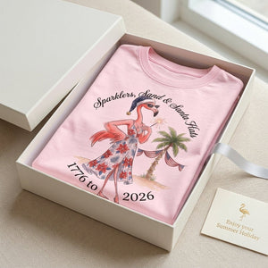 Sparklers, Sand & Santa Hats Christmas in July Flamingo Shirt - FlamingoAholic
