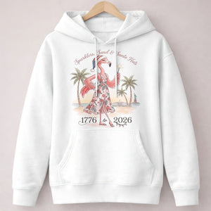 Sparklers, Sand & Santa Hats Christmas in July Flamingo Shirt - FlamingoAholic