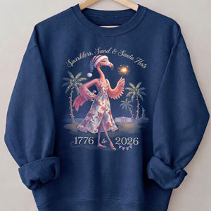 Sparklers, Sand & Santa Hats Christmas in July Flamingo Shirt - FlamingoAholic