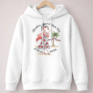 Sparklers, Sand & Santa Hats Christmas in July Flamingo Shirt - FlamingoAholic