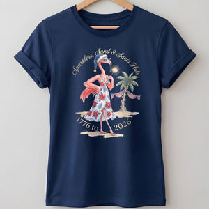 Sparklers, Sand & Santa Hats Christmas in July Flamingo Shirt - FlamingoAholic