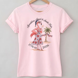 Sparklers, Sand & Santa Hats Christmas in July Flamingo Shirt - FlamingoAholic