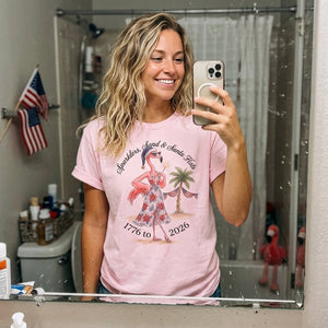 Sparklers, Sand & Santa Hats Christmas in July Flamingo Shirt - FlamingoAholic