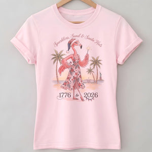 Sparklers, Sand & Santa Hats Christmas in July Flamingo Shirt - FlamingoAholic