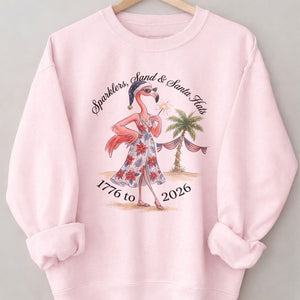 Sparklers, Sand & Santa Hats Christmas in July Flamingo Shirt - FlamingoAholic