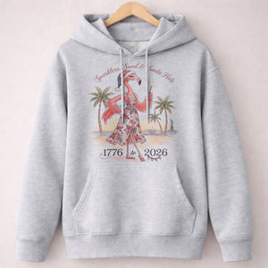 Sparklers, Sand & Santa Hats Christmas in July Flamingo Shirt - FlamingoAholic