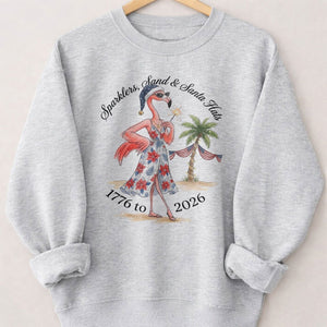 Sparklers, Sand & Santa Hats Christmas in July Flamingo Shirt - FlamingoAholic