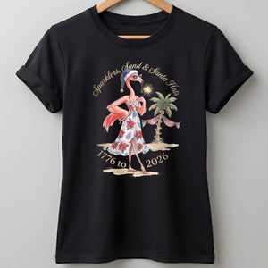 Sparklers, Sand & Santa Hats Christmas in July Flamingo Shirt - FlamingoAholic