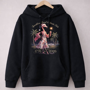 Sparklers, Sand & Santa Hats Christmas in July Flamingo Shirt - FlamingoAholic