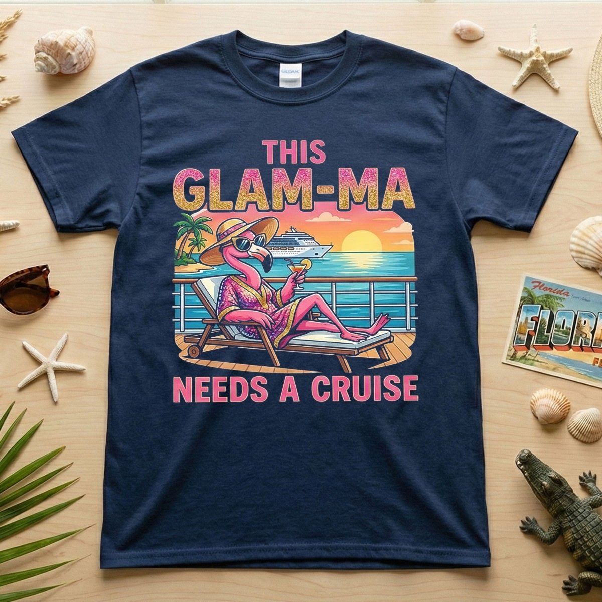 Sparkling Glam - ma Flamingo Cruise Shirt - Funny Tropical Retirement Gift - FlamingoAholic