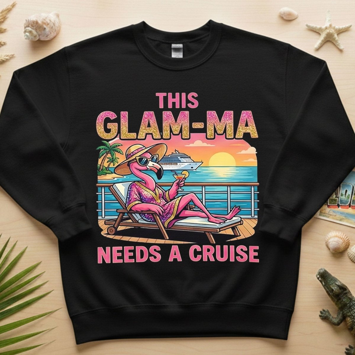 Sparkling Glam - ma Flamingo Cruise Shirt - Funny Tropical Retirement Gift - FlamingoAholic